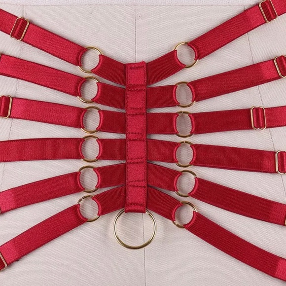 Red Garters Belt Body Harness BDSM Bondage Stockin - Picture 4 of 4